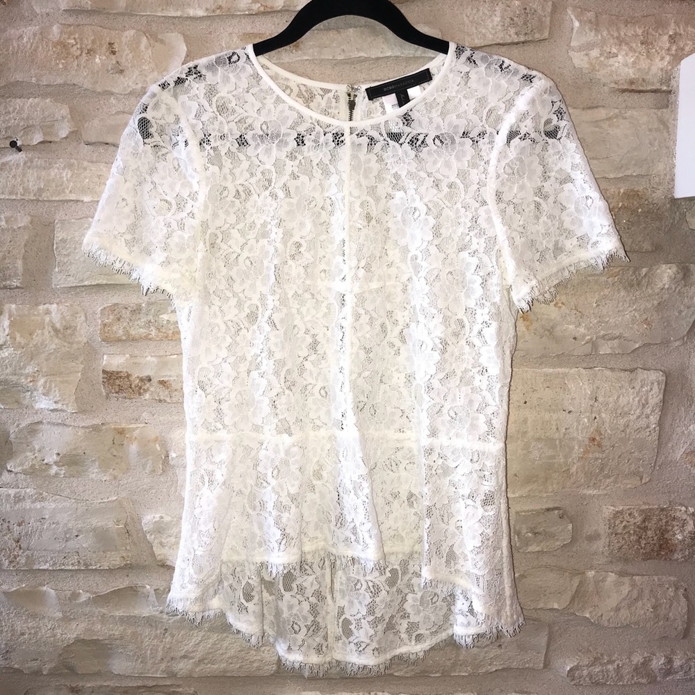 BCBGMaxAzria Lace Peplum Top
